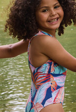 Lycra badpakkenstof bladerprint navy