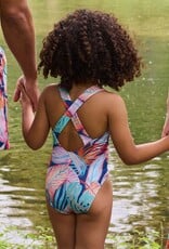 Lycra badpakkenstof bladerprint navy