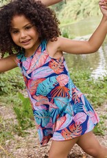 Lycra badpakkenstof bladerprint navy