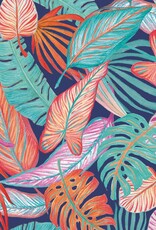 Lycra badpakkenstof bladerprint navy