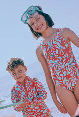 Lycra badpakkenstof retro oranje bloemen