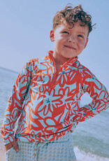 Lycra badpakkenstof retro oranje bloemen