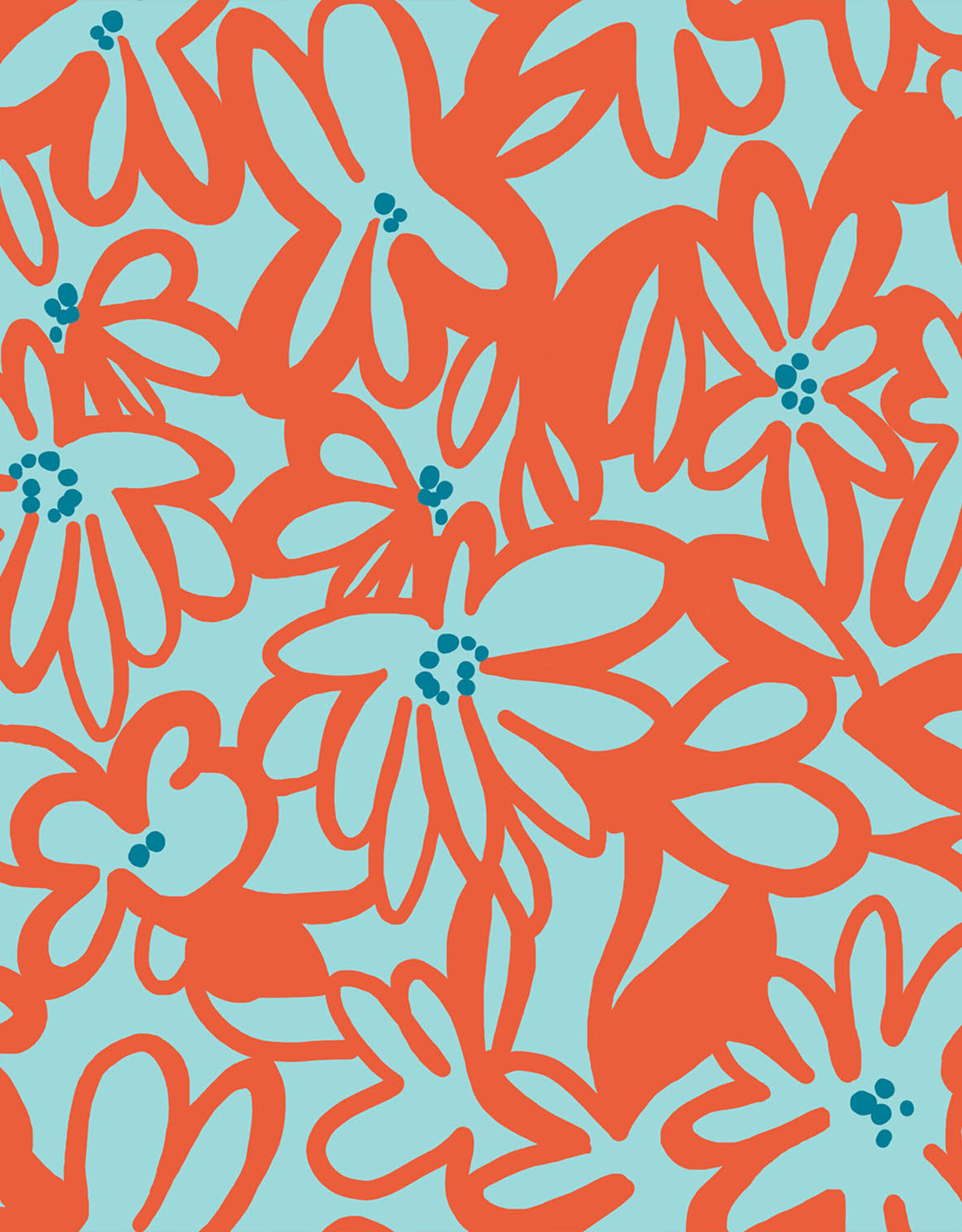 Lycra badpakkenstof retro oranje bloemen