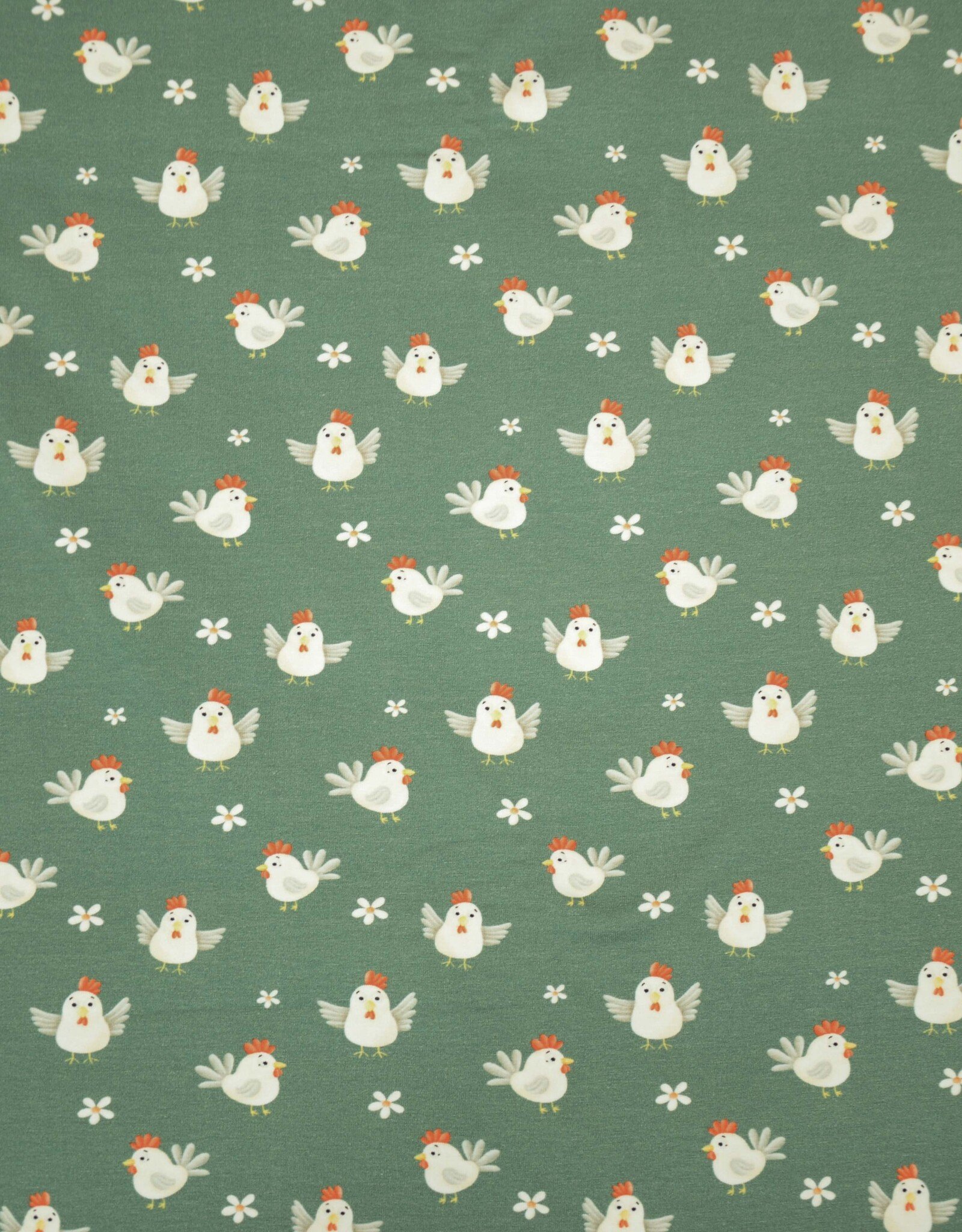 Katoenjersey Kleine Farm kippetjes groen