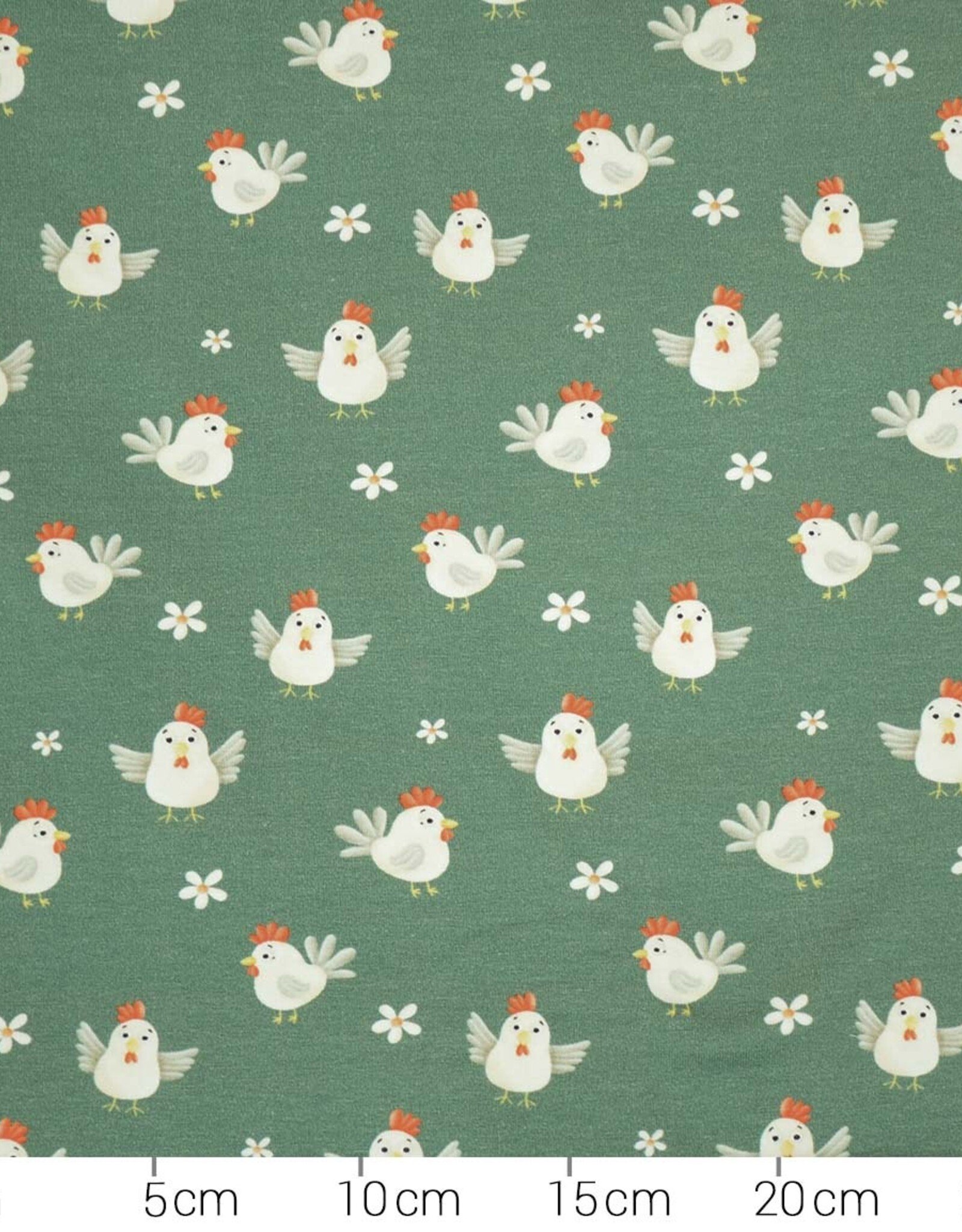 Katoenjersey Kleine Farm kippetjes groen