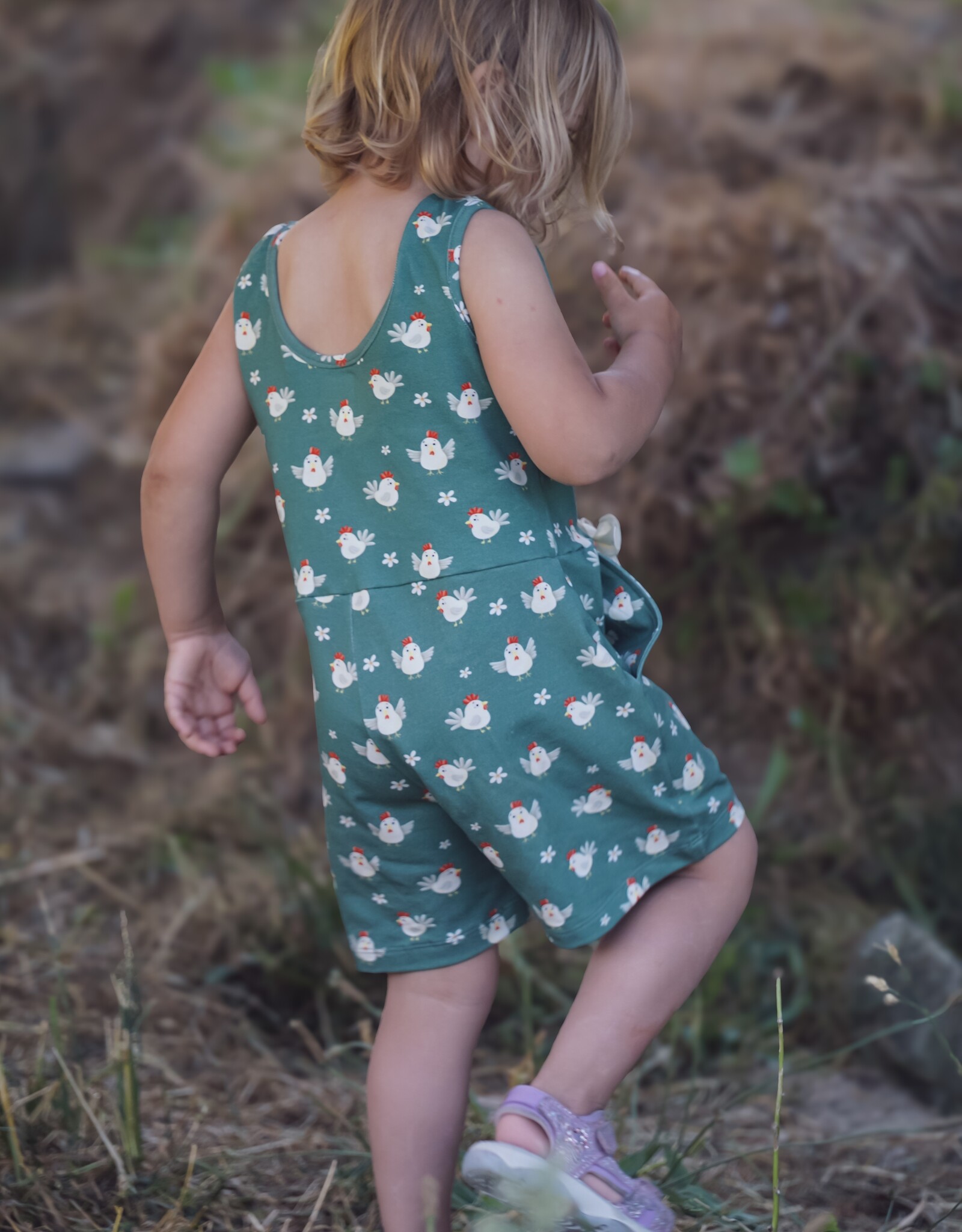 Katoenjersey Kleine Farm kippetjes groen