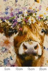 Paneel jersey Alma highlander cow flowers 110x150cm