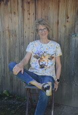 Paneel jersey Alma highlander cow flowers 110x150cm