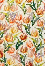 Viscose linnen kleurrijke tulpen naturel - My Image