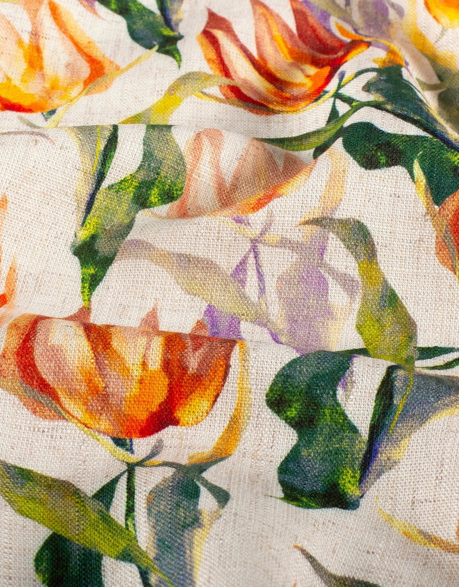 Viscose linnen kleurrijke tulpen naturel - My Image