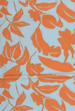 Viscose linnen two-tone lichtblauw oranje bladeren