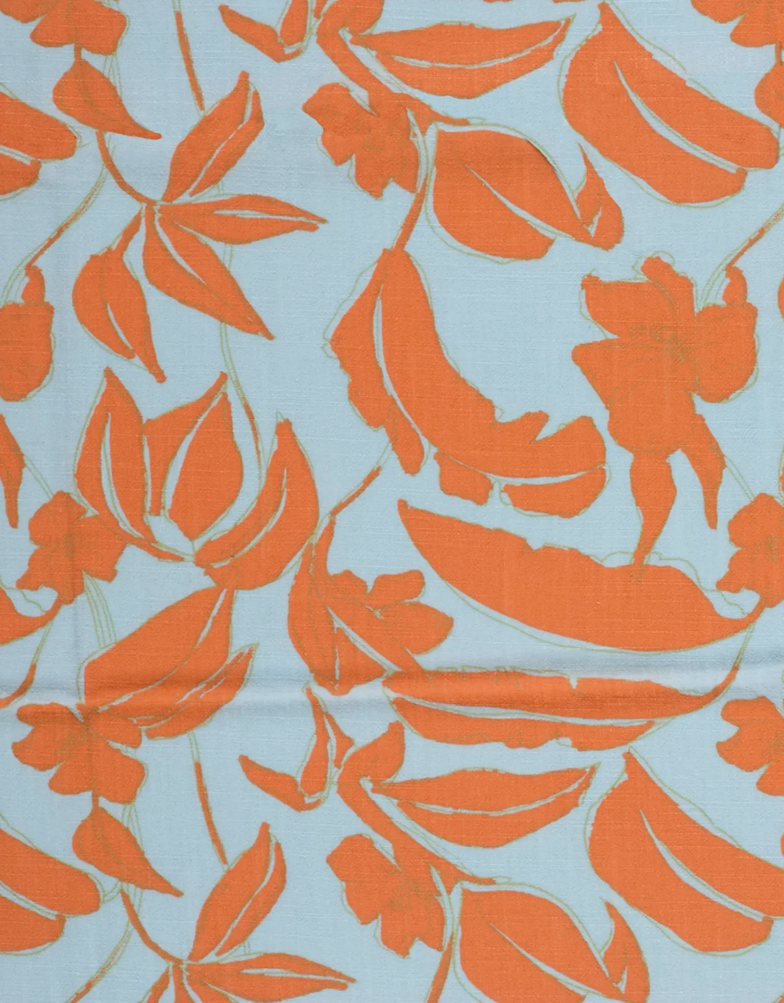 Viscose linnen two-tone lichtblauw oranje bladeren