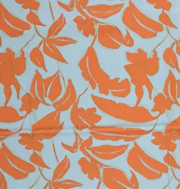 Viscose linnen two-tone lichtblauw oranje bladeren