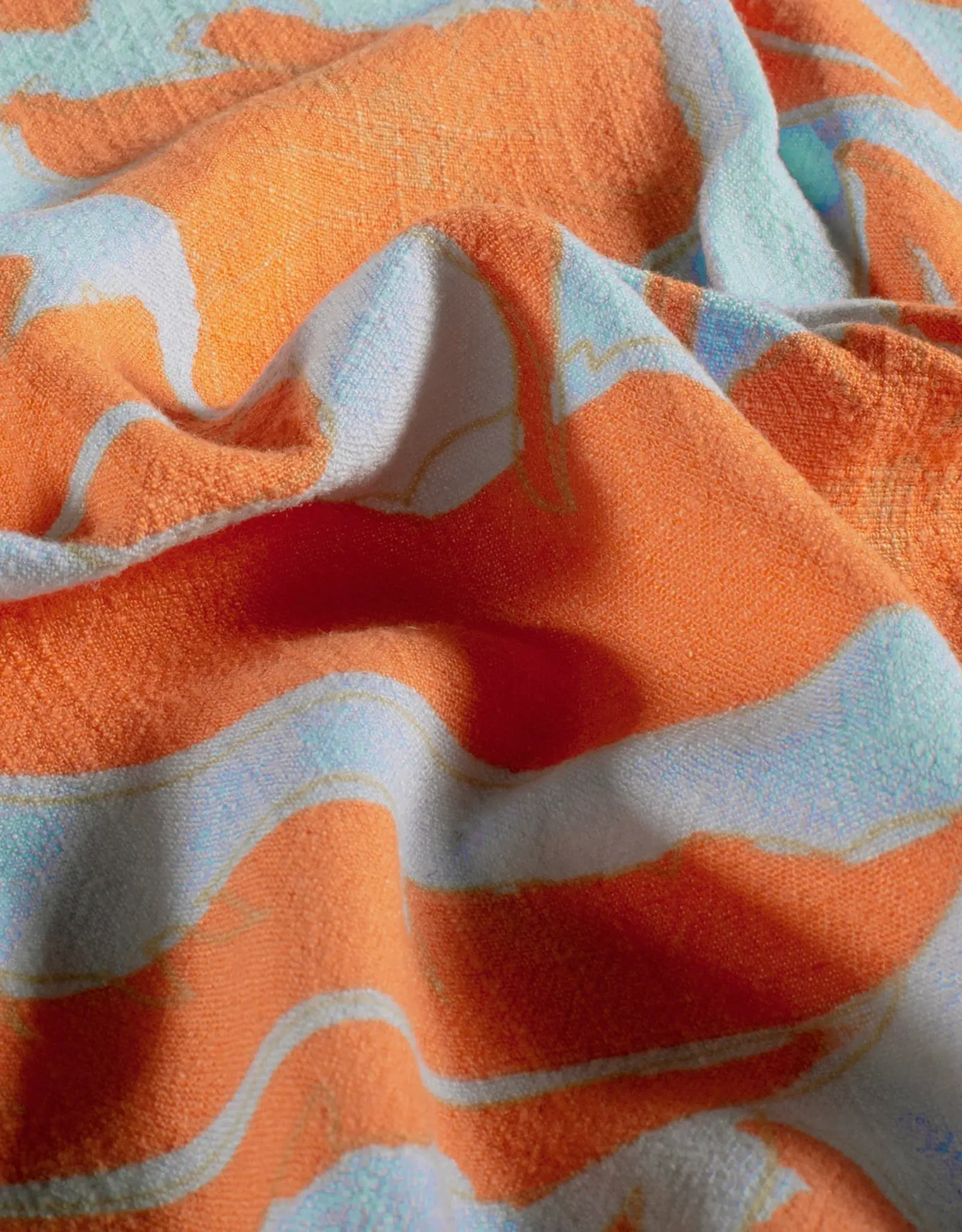 Viscose linnen two-tone lichtblauw oranje bladeren