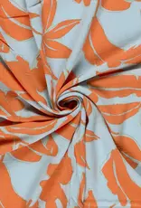 Viscose linnen two-tone lichtblauw oranje bladeren