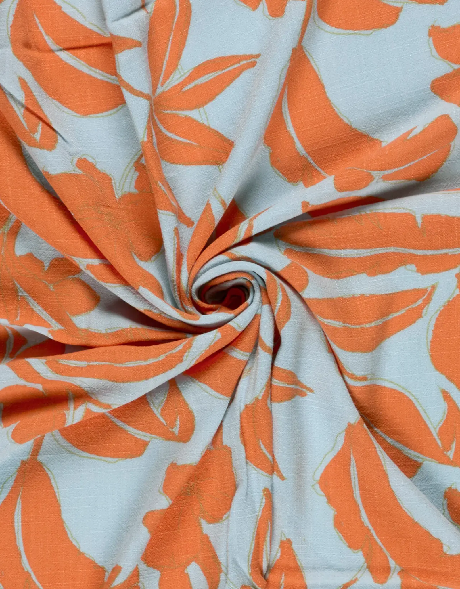 Viscose linnen two-tone lichtblauw oranje bladeren