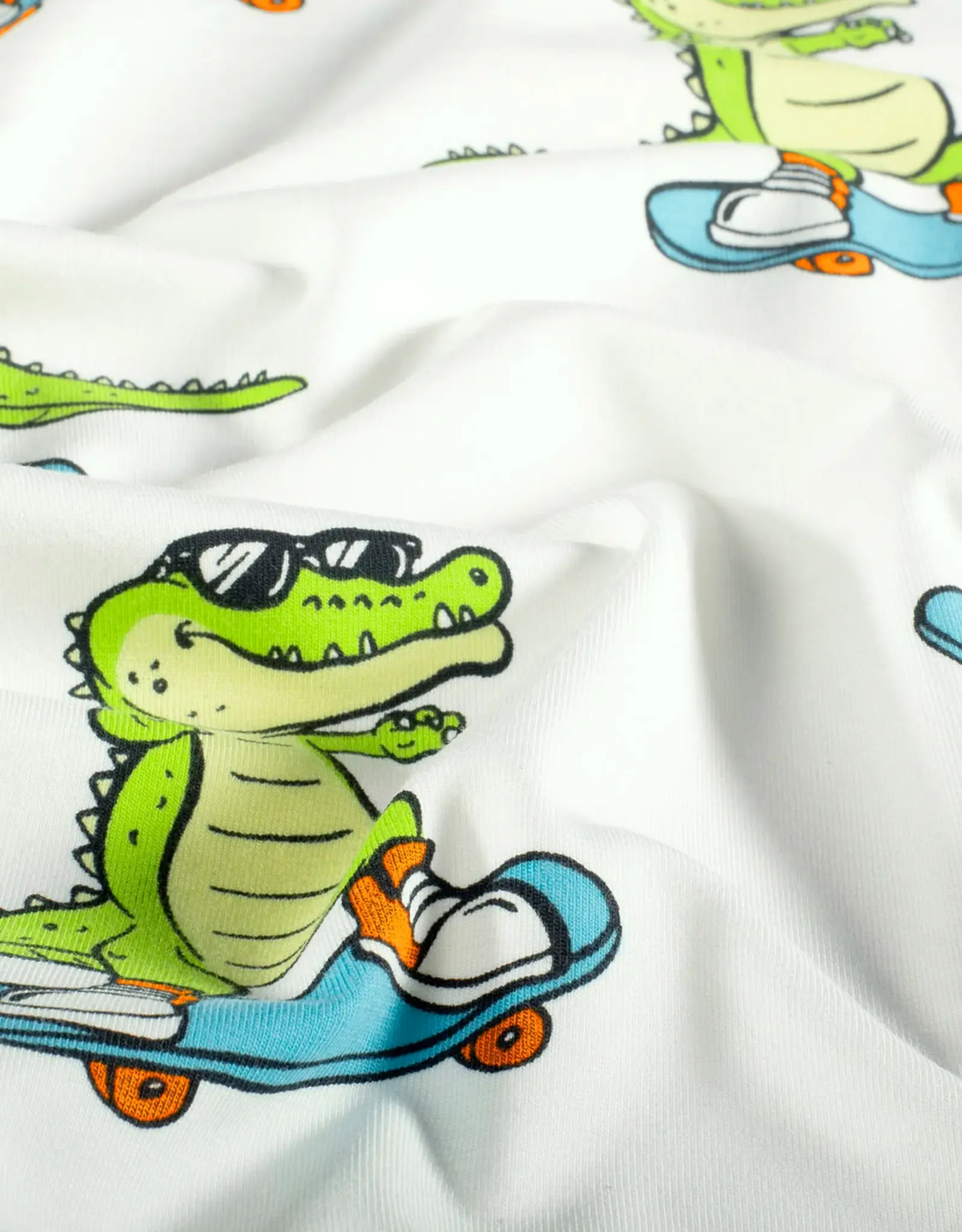 Katoenjersey skating croco krokodil wit