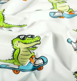 Katoenjersey skating croco krokodil wit