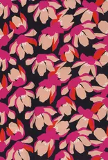 Stretchkatoen fuchsia gebloemd marine