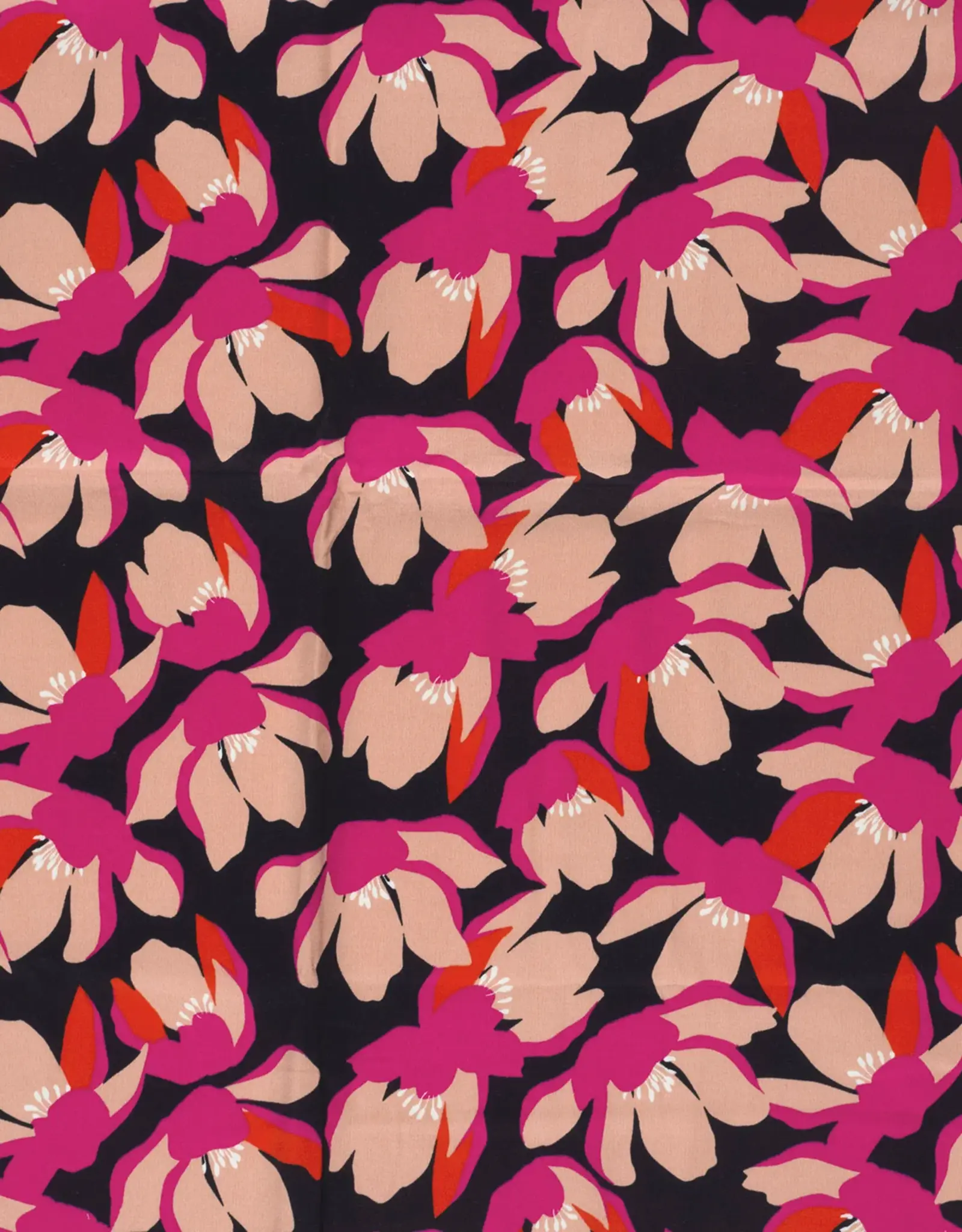 Stretchkatoen fuchsia gebloemd marine