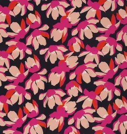 Stretchkatoen fuchsia gebloemd marine