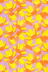 Stretchkatoen oranje gebloemd lila