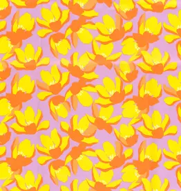 Stretchkatoen oranje gebloemd lila