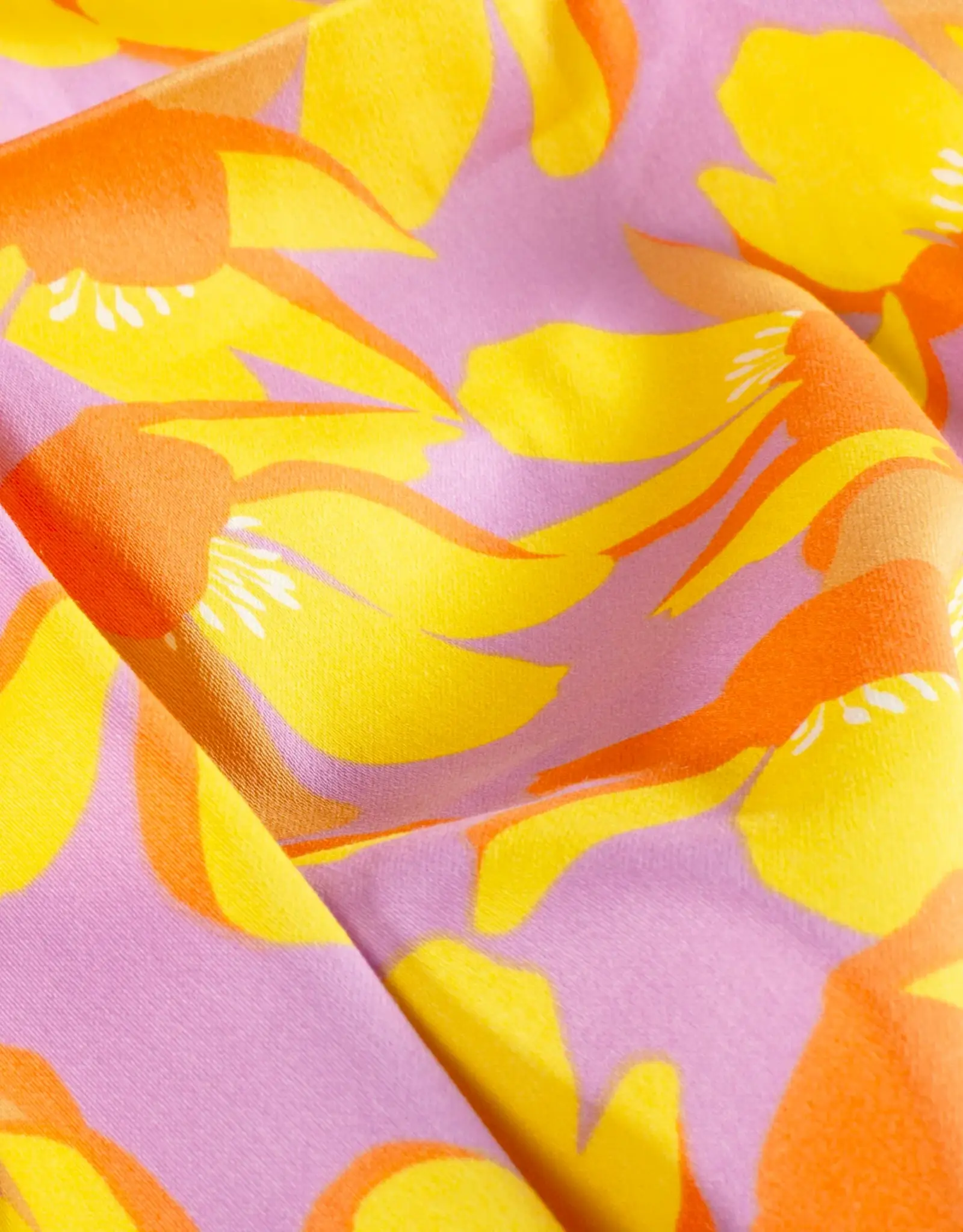 Stretchkatoen oranje gebloemd lila