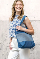 Bamboe poplin bedrukt gebloemd soft blue - My Image