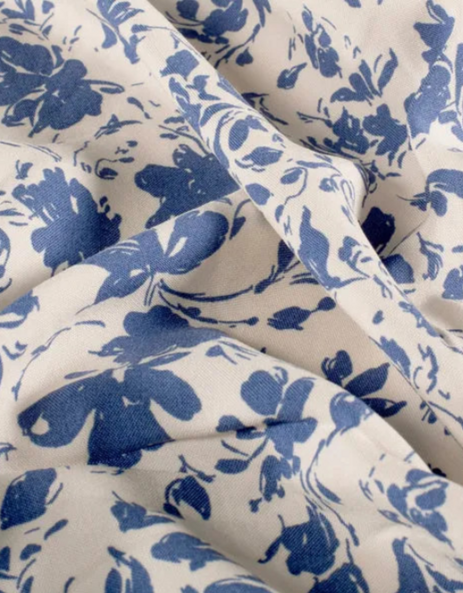 Bamboe poplin bedrukt gebloemd soft blue - My Image