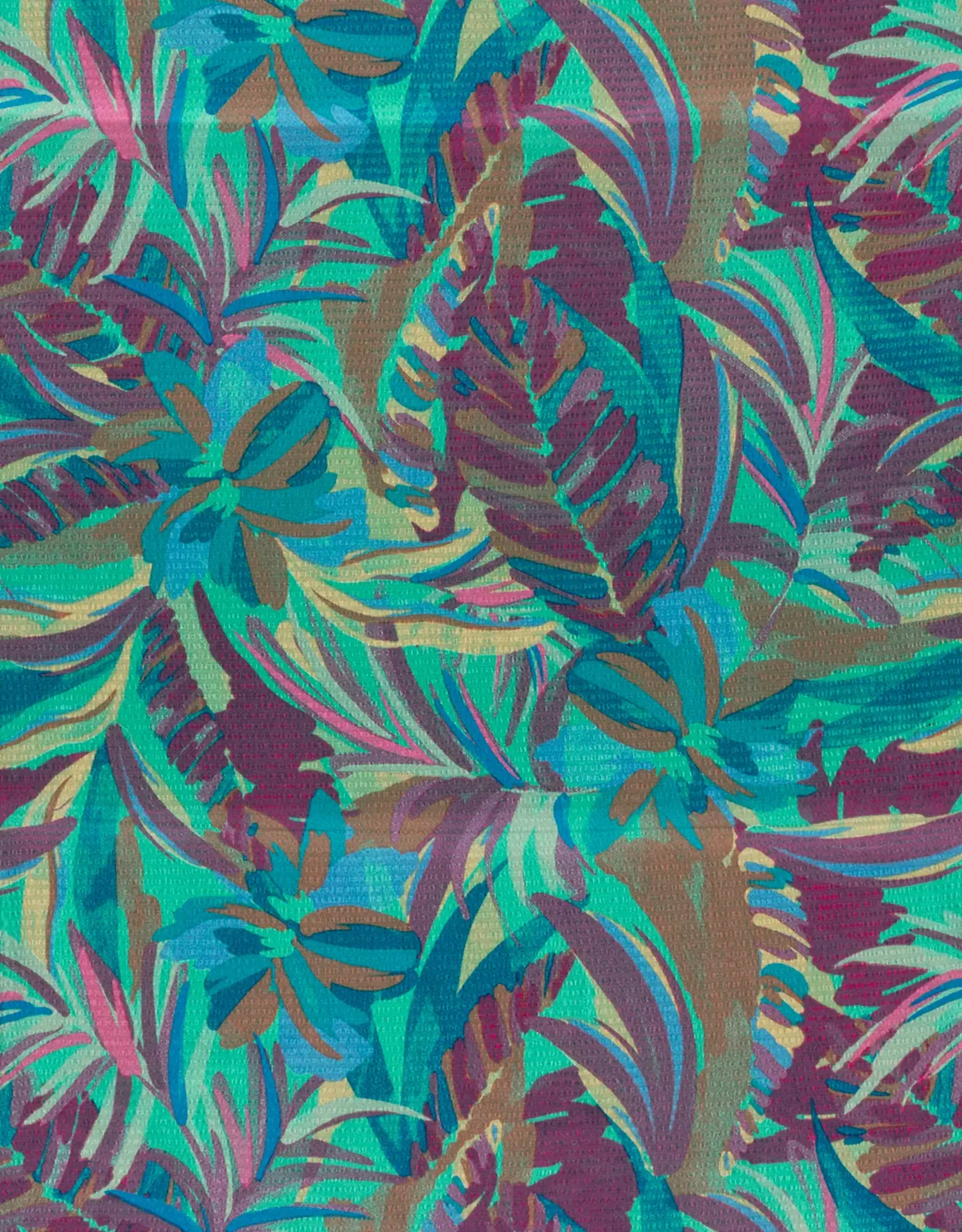 Crepe met structuur turquoise/aubergine bladeren - My Image