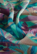 Crepe met structuur turquoise/aubergine bladeren - My Image