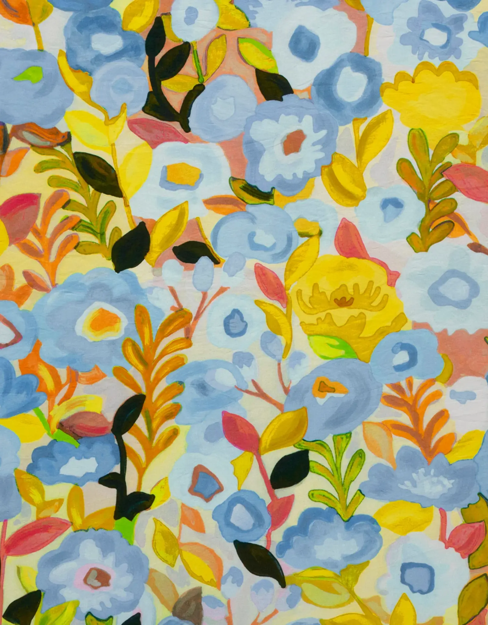 Viscose met subtiele glans schildertafereel pastel geel