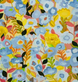 Viscose met subtiele glans schildertafereel pastel geel