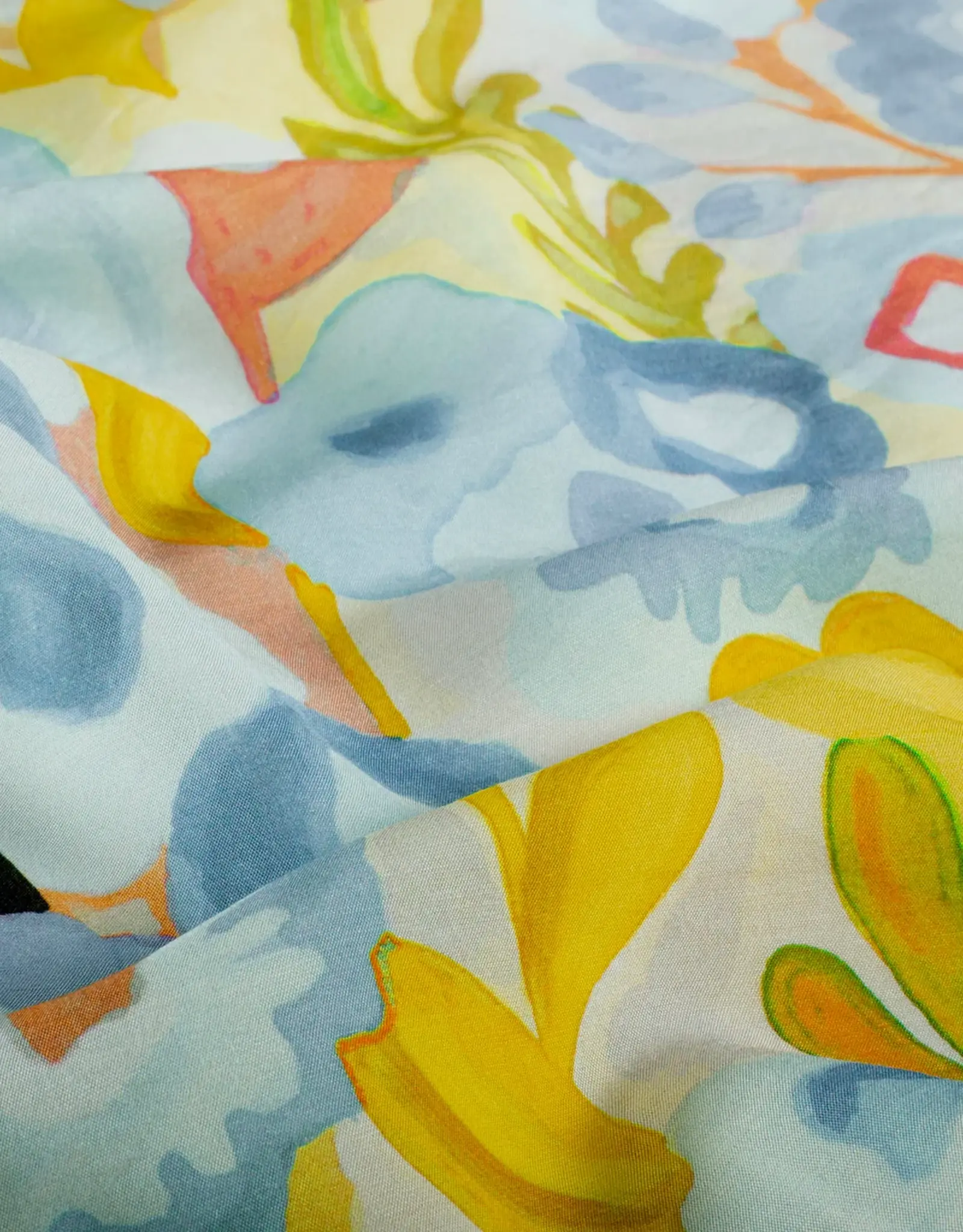 Viscose met subtiele glans schildertafereel pastel geel