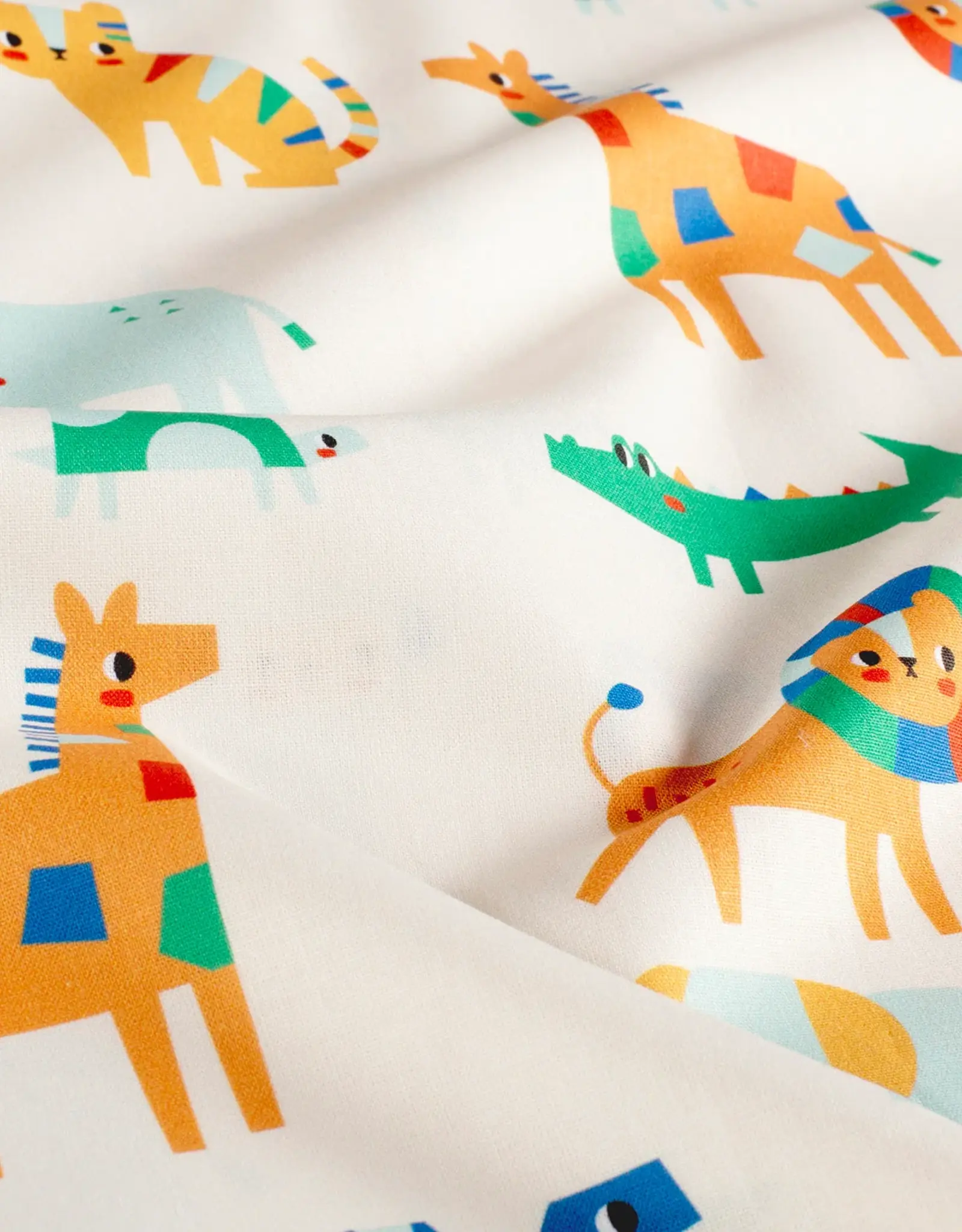 Katoen poplin geblokte dieren