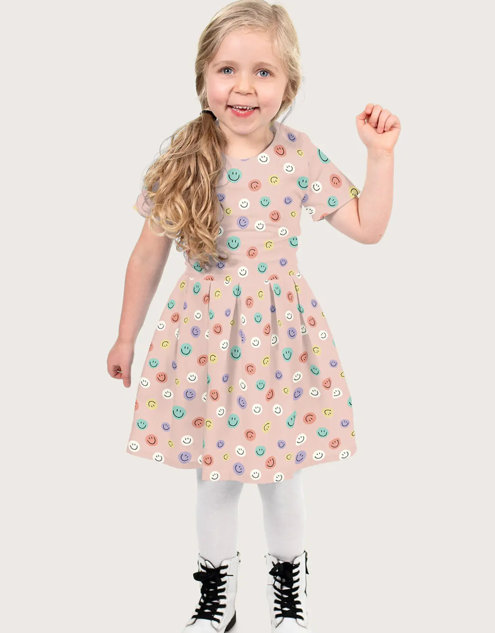 Katoen poplin roze smiley's