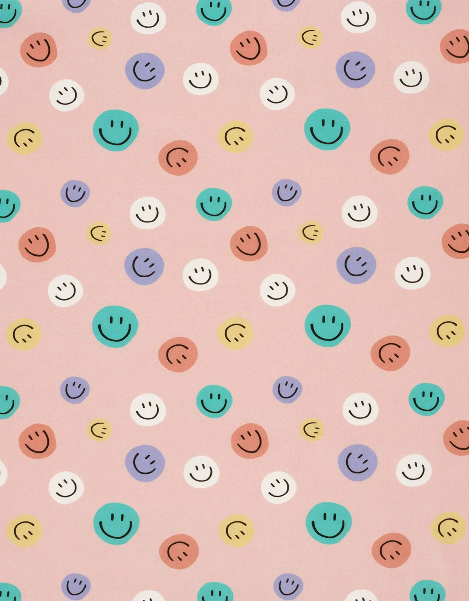 Katoen poplin roze smiley's