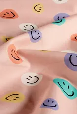 Katoen poplin roze smiley's