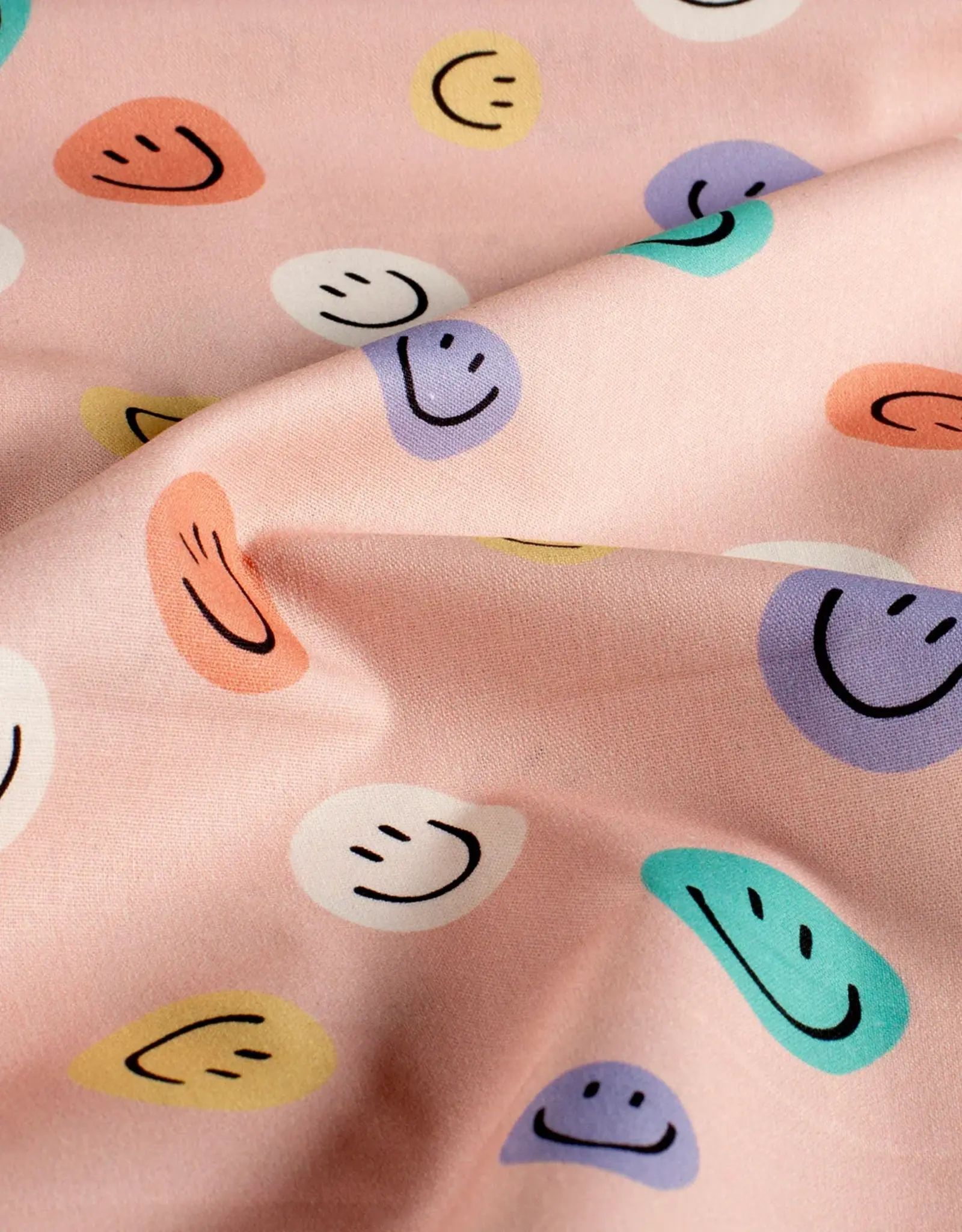 Katoen poplin roze smiley's
