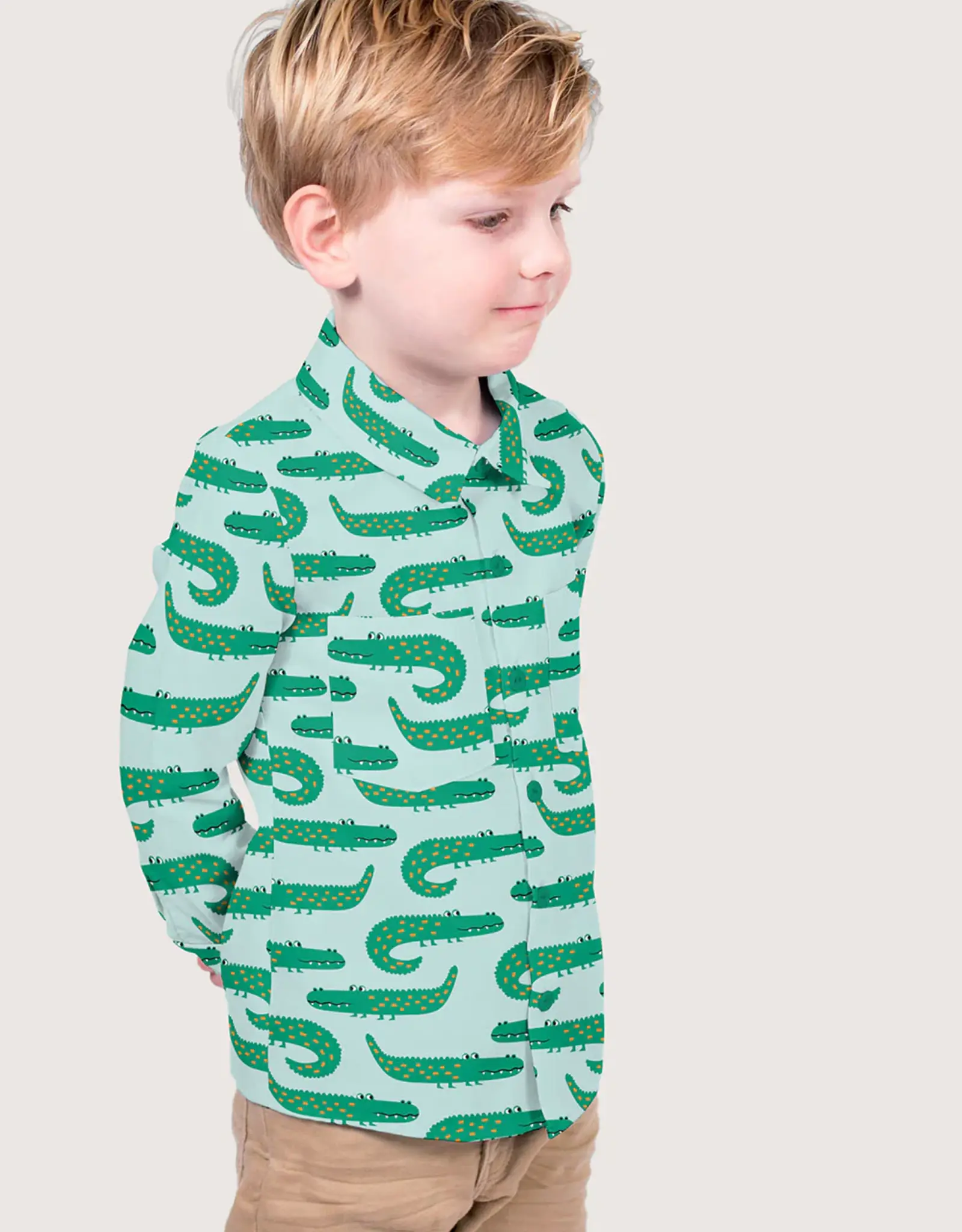 Katoen poplin mint crocodiles krokodillen