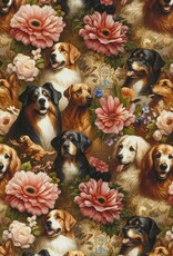 Canvas digitaal bedrukt honden en bloemen