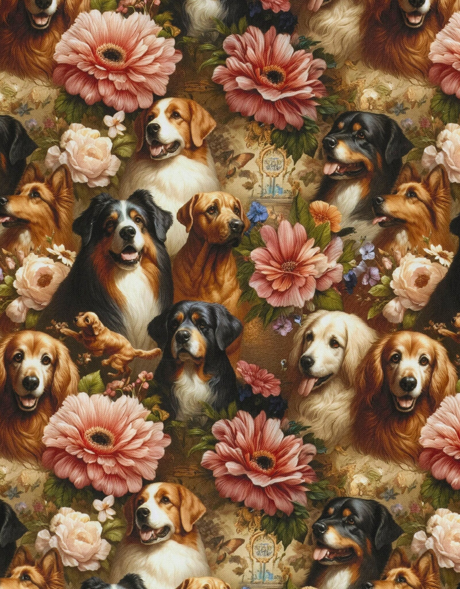 Canvas digitaal bedrukt honden en bloemen
