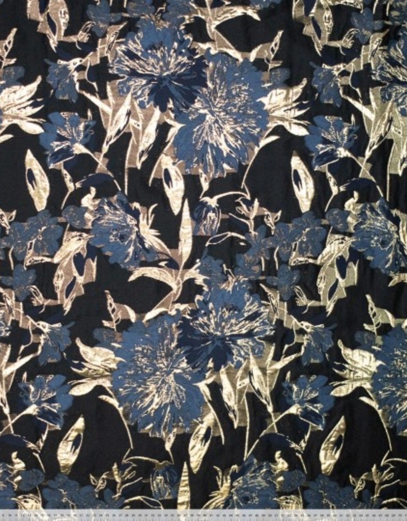 Jacquard grote bloem marine goud folie