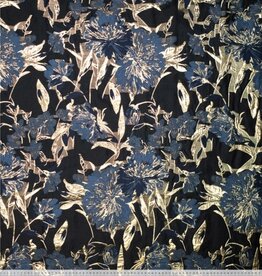 Jacquard grote bloem marine goud folie