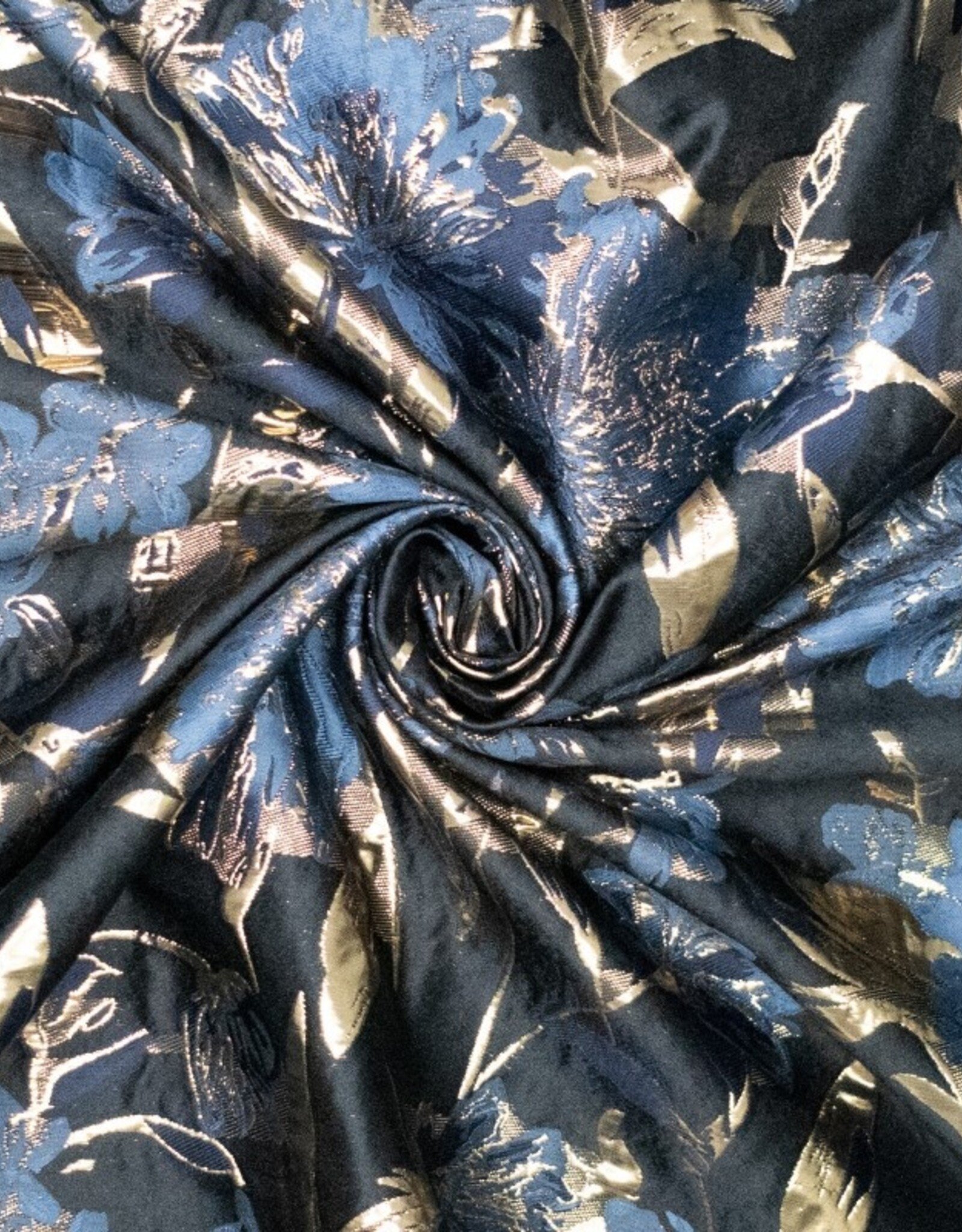 Jacquard grote bloem marine goud folie