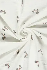 Mousseline wit bedrukt fietsen