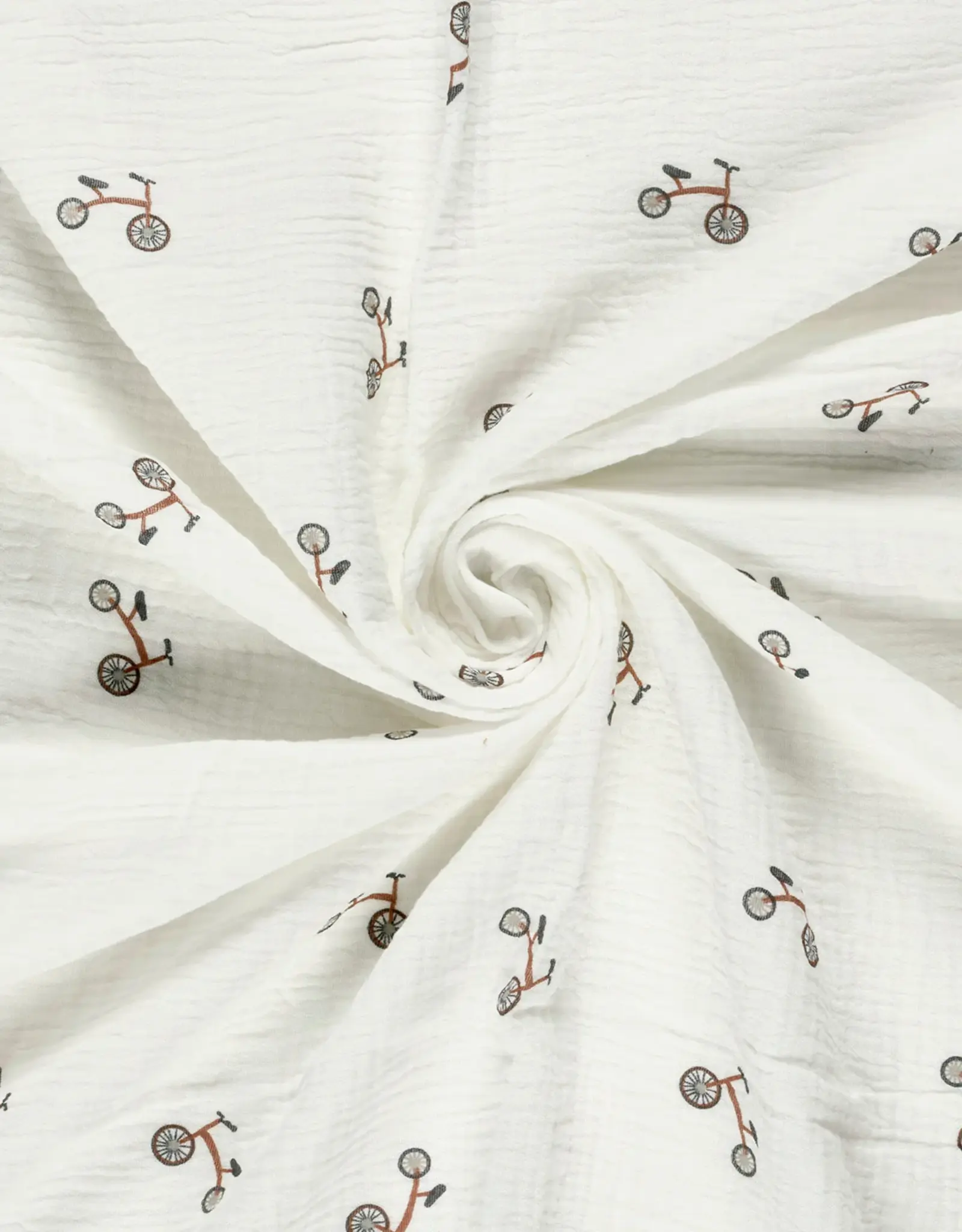 Mousseline wit bedrukt fietsen