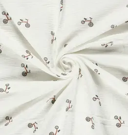 Mousseline wit bedrukt fietsen
