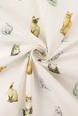Digitaal bedrukt popline katoen wit katten kittens